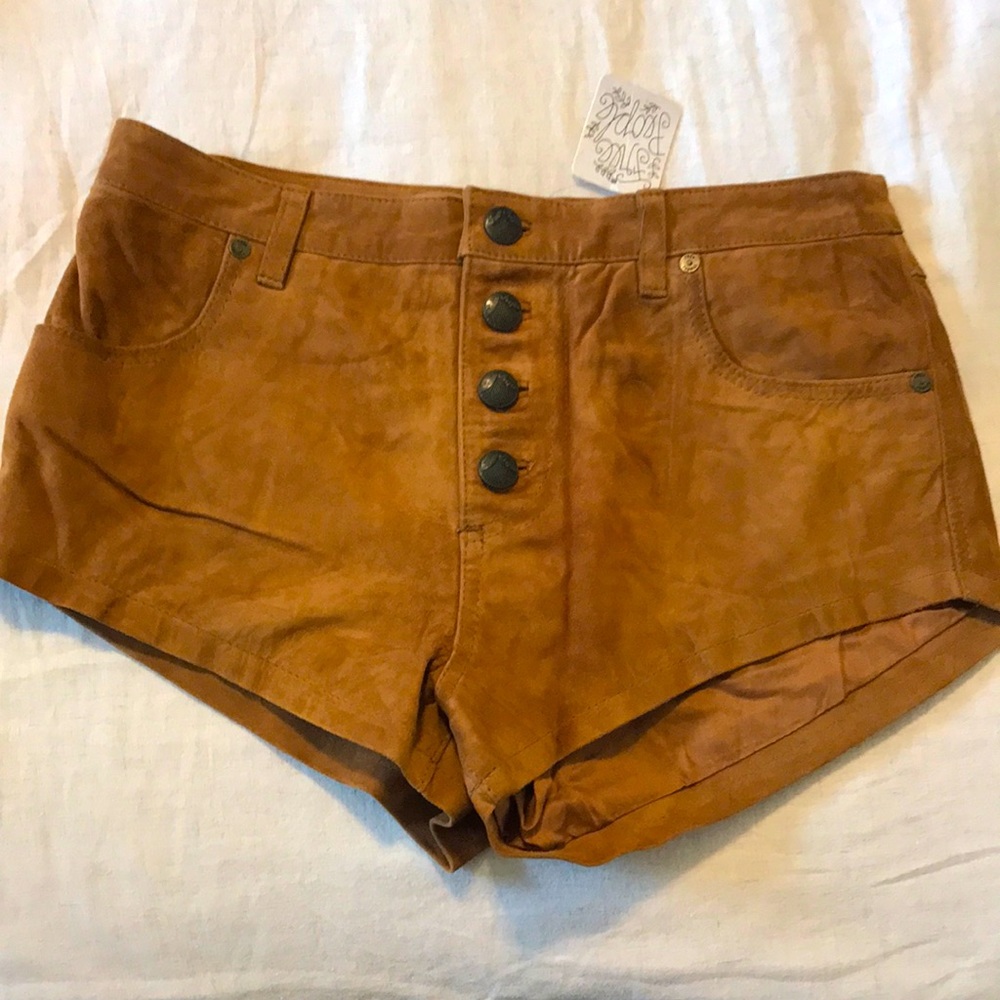 Free People RARE Real Leather Suede Micro Mini Shorts SIZE 0 25 Taupe XS NWT